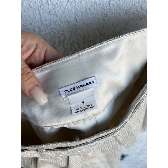 Club Monaco Pleated Ivory And Gold Belted Skirt - Size 4 - Picture 9 of 11